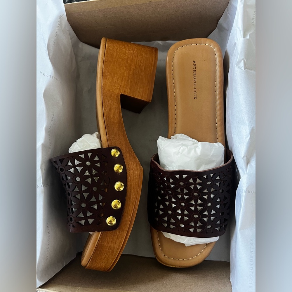 Anthropologie Cutout Wood Platform Heeled Sandals – Size 40 (Sold Out Online)